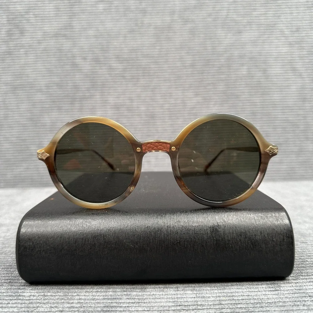 PAEO Los Angeles Mulholland 62 Round Horn Sunglasses Brown Gold 47-22-140